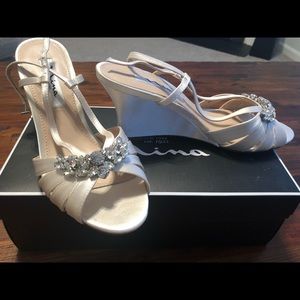 Nina Viani Ivory Satin Peep Toe Wedge
